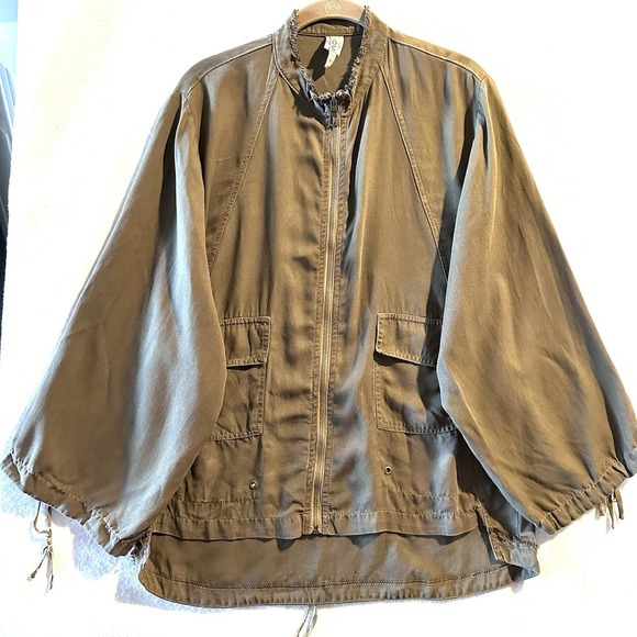XCVI Jacket Women's S Small Cargo Utility Army Full Zip Pockets Fringe Oversized - Picture 1 of 16